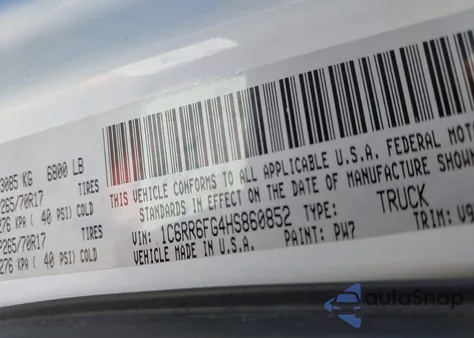 2017 Ram 1500 Tradesman 4X2 6'4 Box z USA, uszkodzony, nr VIN 1C6RR6FG4HS860852